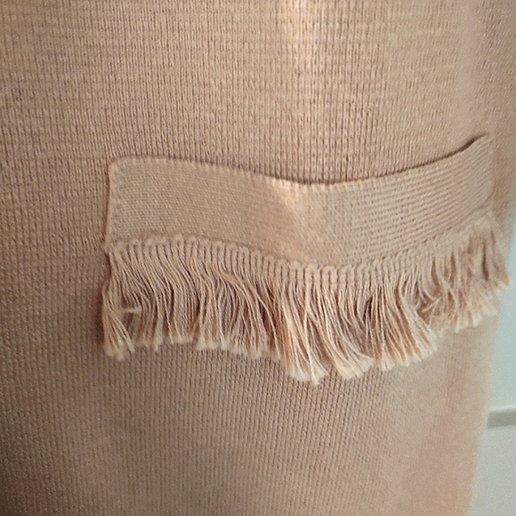 Tan Fringed Long Cardigan Sweater | Large - Picture 10 of 16